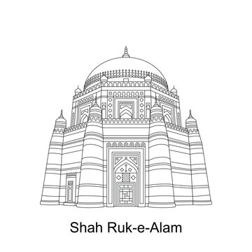 Shah Rukn-e-Alam Tomb: Architectural Line Drawing, Pakistani Landmark