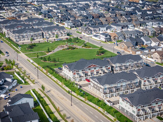 Aerial Drone View of Brighton Neighborhood in Saskatoon, Saskatchewan