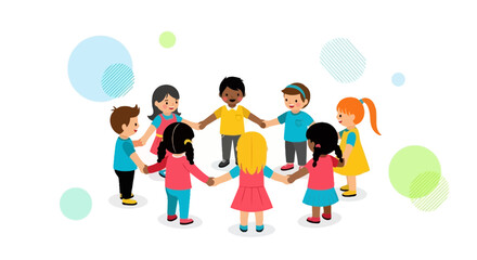 Fototapeta premium Illustration of children holding hands and playing together in a circle group