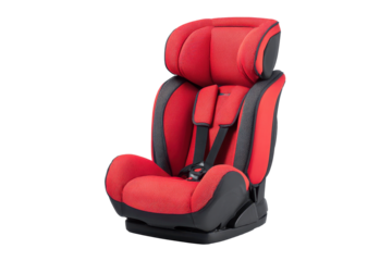 Red Child Car Seat with Harness on Transparent Background