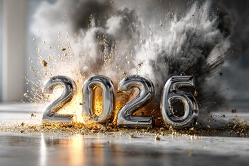 2026 New Year Explosion Gold Silver Numbers Celebration Party Fireworks Event
