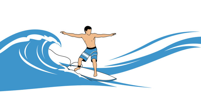 Illustration of a surfer riding a wave depicting the excitement of surfing on the water