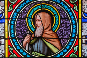 Stained glass (19th century) of Saint Romain. Catholic Saint.