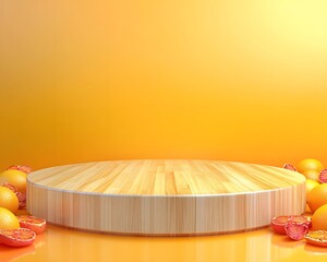 Wooden Product Display Stand with Oranges and Grapefruit
