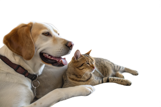 Joyful dog and cat relaxing together at home, cut out ON AI generated by PNG