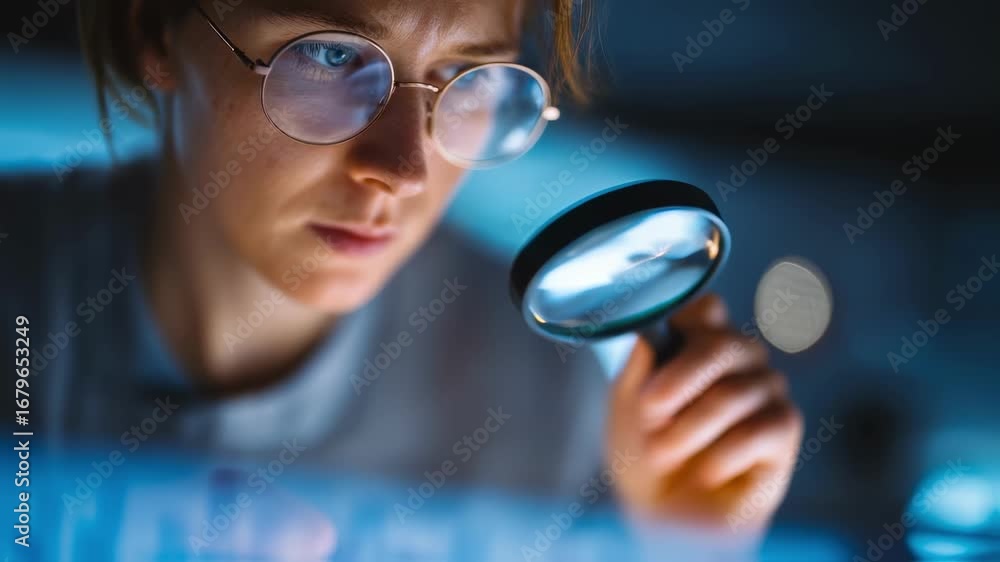 Aufkleber medium shot of a quality analyst using a magnifier to inspect a control charts patterns the detailed