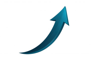Curved blue 3d arrow pointing upward, representing business growth and positive trajectory against transparent backdrop