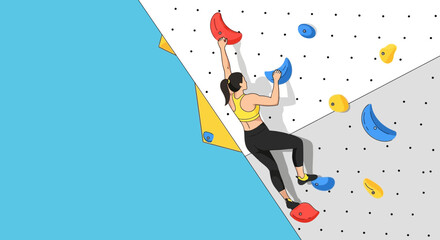Illustration of a woman climbing a wall, sport and recreation activities