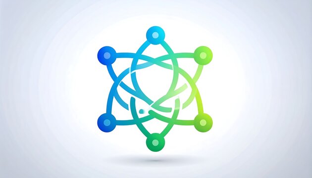 Abstract geometric star shape with interconnected nodes and flowing lines in blue and green gradient colors.