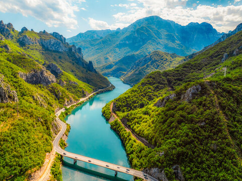 Azure Neretva river and canyon neretva betwen jablanica and mostar in Bosnia. mountains in a narrow place in the canon