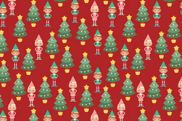 Christmas Elf Tree Pattern swatch available in swatches panel, Festive Holiday Seamless Design