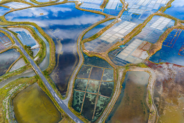 Aerial view of the impressive landscape of the Salt fields of Guerande France 