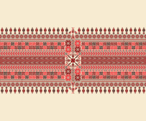 Traditional Tatreez embroidery horizontal seamless pattern, Palestinian border. Scalable vector design for print, background, template