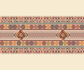 Traditional Tatreez embroidery horizontal seamless pattern, Palestinian border. Scalable vector design for print, background, template