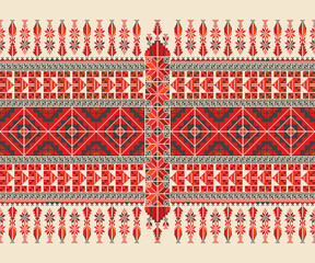 Traditional Tatreez embroidery horizontal seamless pattern, Palestinian border. Scalable vector design for print, background, template
