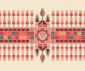 Traditional Tatreez embroidery horizontal seamless pattern, Palestinian border. Scalable vector design for print, background, template