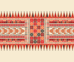 Traditional Tatreez embroidery horizontal seamless pattern, Palestinian border. Scalable vector design for print, background, template