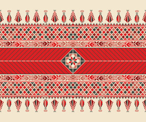 Traditional Tatreez embroidery horizontal seamless pattern, Palestinian border. Scalable vector design for print, background, template