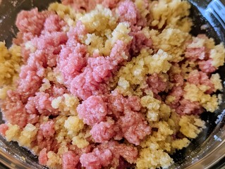 Close Up Pink and Beige Crumbly Texture Food