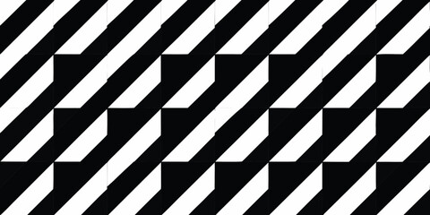 Abstract geometric pattern with black and white diagonal stripes and squares creating a modern optical illusion