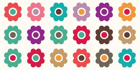 Retro style flower pattern with a repeating motif of colorful blooms