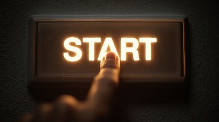 Finger presses glowing "Start" button