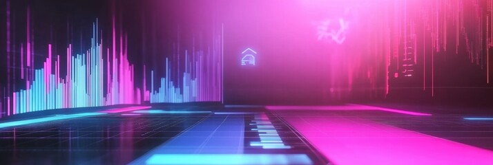 Visual representation of digital data with vibrant colors and patterns in a futuristic environment showcasing data analysis and technology