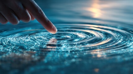 Finger touching rippling water