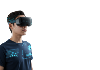 Man Experiencing Immersive Virtual Reality Headset Technology