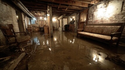 Flooded basement interior