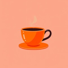 Fototapeta premium Coffee cup with steam on a warm orange background in a cozy setting Generative AI