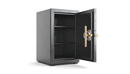 Open safe against white background