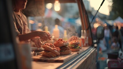 Food truck, busy market