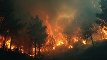 Forest fire engulfs trees