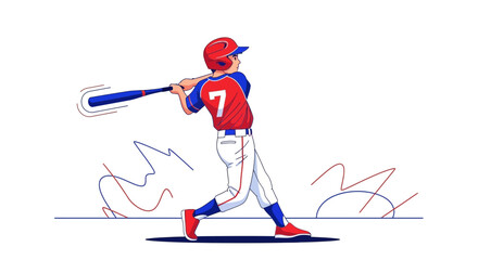 Fototapeta premium Illustration of a baseball player in action swinging a bat on a white background