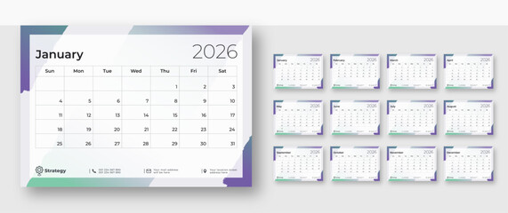 Business Desk Calendar 2026 | Elegant monthly schedule design | Corporate 12-page planner template 2026 | Sunday start format