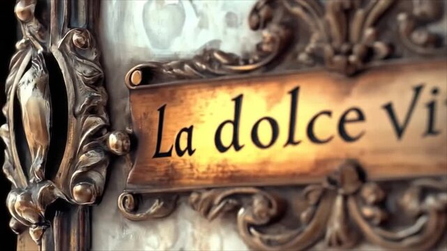 La dolce vita sign with ornate frame on decorative background  
