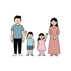 Obraz premium Happy family of four standing together and waving isolated on white background
