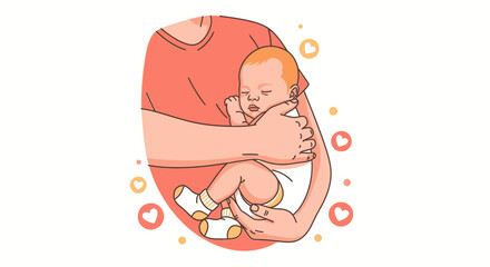 Illustration of a mother cradling a sleeping baby symbolizing love and motherhood