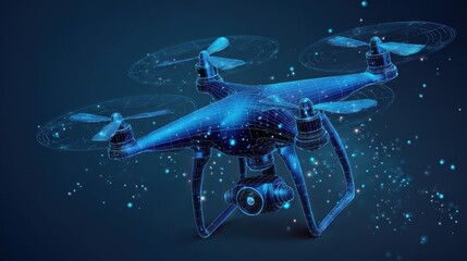 Naklejka premium Futuristic drone, wireframe graphic