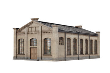 Historic Industrial Building on Transparent Background
