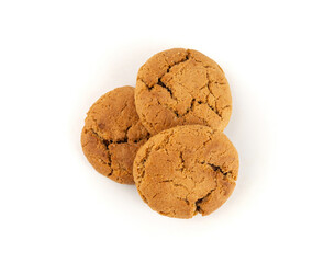 Chocolate cookies with chocolate filling isolated, brown round biscuits, broken sweet cocoa pastry