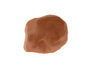 Spilled chocolate milk isolated, hot chocolate puddle, liquid stain, coffee splatter, brown latte