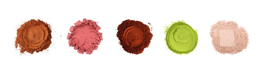 Superfood color powders set isolated, protein dust, spice flour