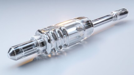 Fototapeta premium Clear glass object with cylindrical, textured, and smooth tapered sections