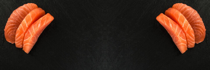 Fresh Salmon Fillet, Raw Norwegian Red Fish, Trout Meat Piece, Fresh Atlantic Salmon Fillet on Black