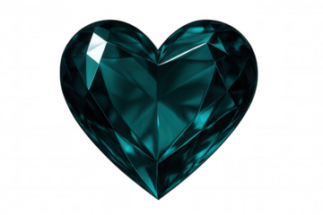 Teal heart-shaped gemstone glimmering, radiating romantic elegance against transparent crystalline surface