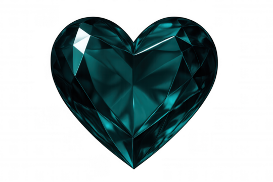 Teal heart-shaped gemstone glimmering, radiating romantic elegance against transparent crystalline surface