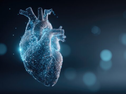 3D rendered heart, wireframe,  digital, anatomical
