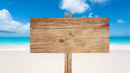 Wooden board sign on blue sea background. Vacation © BillionPhotos.com